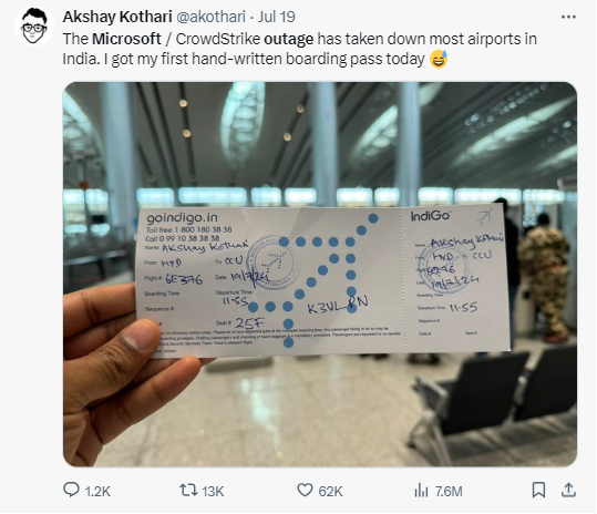 India Guy tweet which describes the airport conditions during outage. You can clearly see airports are issuing hand written tickets