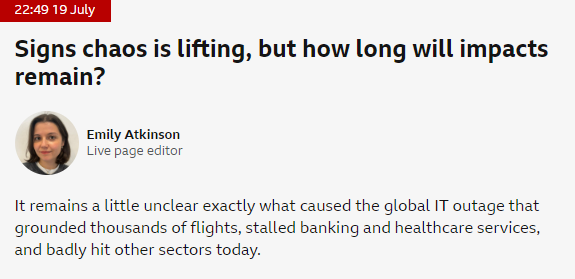 A bbc page editor is reporting microsoft global outage in a live transmission